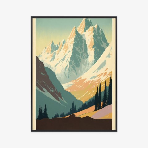 Plakat Wieloczęściowy Zimowy Krajobraz Z Alpami W Stylu Retro Rama Aluminiowa Kolor Czarny