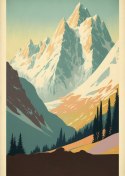 Plakat Wieloczęściowy Zimowy Krajobraz Z Alpami W Stylu Retro Rama Aluminiowa Kolor Czarny