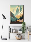 Plakat Wieloczęściowy Zimowy Krajobraz Z Alpami W Stylu Retro Rama Aluminiowa Kolor Czarny