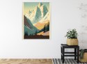 Plakat Wieloczęściowy Zimowy Krajobraz Z Alpami W Stylu Retro Rama Aluminiowa Kolor Czarny