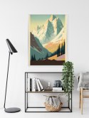 Plakat Wieloczęściowy Zimowy Krajobraz Z Alpami W Stylu Retro Rama Aluminiowa Kolor Czarny
