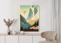 Plakat Wieloczęściowy Zimowy Krajobraz Z Alpami W Stylu Retro Rama Aluminiowa Kolor Czarny