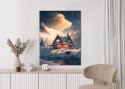 Plakat Wieloczęściowy Zimowy Krajobraz Drewniana Chatka W Górskiej Dolinie Rama Aluminiowa Kolor Czarny