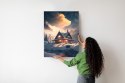 Plakat Wieloczęściowy Zimowy Krajobraz Drewniana Chatka W Górskiej Dolinie Rama Aluminiowa Kolor Czarny