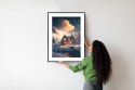 Plakat Wieloczęściowy Zimowy Krajobraz Drewniana Chatka W Górskiej Dolinie Rama Aluminiowa Kolor Czarny