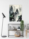 Plakat Wieloczęściowy W Stylu Japońskim Mglisty Poranek W Górach Rama Aluminiowa Kolor Czarny