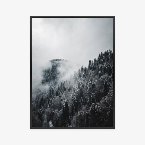 Plakat Wieloczęściowy Zimowy Krajobraz Lasu We Mgle Rama Aluminiowa Kolor Czarny