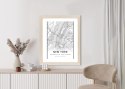 Plakat Wieloczęściowy Ulice Nowego Jorku Na Czarno Białej Mapie Rama Drewniana Z Passe-Partout Kolor Naturalny