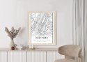Plakat Wieloczęściowy Ulice Nowego Jorku Na Czarno Białej Mapie Rama Drewniana Z Passe-Partout Kolor Naturalny