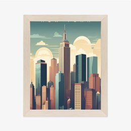 Plakat Wieloczęściowy Wieżowce W Nowym Jorku Ilustracja Rama Drewno Kolor Naturalny