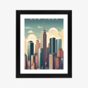 Plakat Wieloczęściowy Wieżowce W Nowym Jorku Ilustracja Rama Drewno Kolor Naturalny
