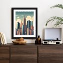 Plakat Wieloczęściowy Wieżowce W Nowym Jorku Ilustracja Rama Drewno Kolor Naturalny