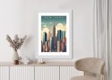 Plakat Wieloczęściowy Wieżowce W Nowym Jorku Ilustracja Rama Drewno Kolor Naturalny