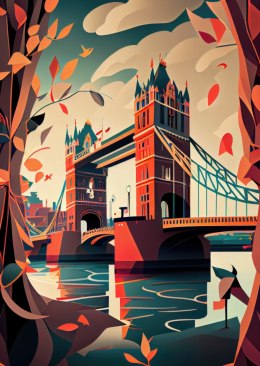 Plakat Wieloczęściowy Tower Bridge Abstrakcyjna Ilustracja Rama Drewniana Z Passe-Partout Kolor Naturalny