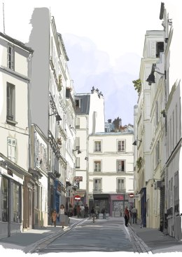 Plakat Wieloczęściowy Uliczka Przy Montmartre W Paryżu Rama Drewniana Z Passe-Partout Kolor Naturalny