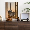 Plakat Wieloczęściowy Widok Z Okna Na Paryską Wieżę Eiffla O Zachodzie Słońca Rama Drewniana Z Passe-Partout Kolor Naturalny