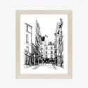 Plakat Wieloczęściowy Uliczka Przy Montmartre W Paryżu - Szkic Rama Drewniana Z Passe-Partout Kolor Naturalny