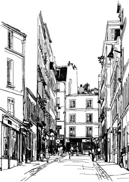Plakat Wieloczęściowy Uliczka Przy Montmartre W Paryżu - Szkic Rama Drewniana Z Passe-Partout Kolor Naturalny