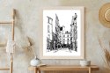 Plakat Wieloczęściowy Uliczka Przy Montmartre W Paryżu - Szkic Rama Drewniana Z Passe-Partout Kolor Naturalny
