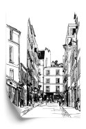 Plakat Wieloczęściowy Uliczka Przy Montmartre W Paryżu - Szkic Rama Drewniana Z Passe-Partout Kolor Naturalny