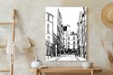 Plakat Wieloczęściowy Uliczka Przy Montmartre W Paryżu - Szkic Rama Drewniana Z Passe-Partout Kolor Naturalny