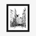 Plakat Wieloczęściowy Uliczka Przy Montmartre W Paryżu - Szkic Rama Drewniana Z Passe-Partout Kolor Naturalny