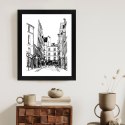 Plakat Wieloczęściowy Uliczka Przy Montmartre W Paryżu - Szkic Rama Drewniana Z Passe-Partout Kolor Naturalny