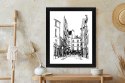 Plakat Wieloczęściowy Uliczka Przy Montmartre W Paryżu - Szkic Rama Drewniana Z Passe-Partout Kolor Naturalny