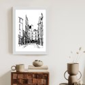 Plakat Wieloczęściowy Uliczka Przy Montmartre W Paryżu - Szkic Rama Drewniana Z Passe-Partout Kolor Naturalny
