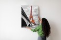 Plakat Wieloczęściowy Wieża Eiffla Monochromatycznie I Czerwono Rama Drewno Kolor Naturalny