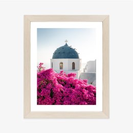 Plakat Wieloczęściowy Typowa Architektura Santorini I Kwitnąca Bugenwilla Rama Drewniana Z Passe-Partout Kolor Naturalny