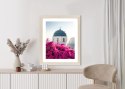 Plakat Wieloczęściowy Typowa Architektura Santorini I Kwitnąca Bugenwilla Rama Drewniana Z Passe-Partout Kolor Naturalny