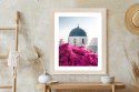Plakat Wieloczęściowy Typowa Architektura Santorini I Kwitnąca Bugenwilla Rama Drewniana Z Passe-Partout Kolor Naturalny
