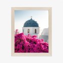 Plakat Wieloczęściowy Typowa Architektura Santorini I Kwitnąca Bugenwilla Rama Drewniana Z Passe-Partout Kolor Naturalny