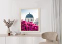 Plakat Wieloczęściowy Typowa Architektura Santorini I Kwitnąca Bugenwilla Rama Drewniana Z Passe-Partout Kolor Naturalny