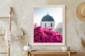 Plakat Wieloczęściowy Typowa Architektura Santorini I Kwitnąca Bugenwilla Rama Drewniana Z Passe-Partout Kolor Naturalny