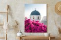 Plakat Wieloczęściowy Typowa Architektura Santorini I Kwitnąca Bugenwilla Rama Drewniana Z Passe-Partout Kolor Naturalny