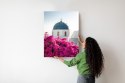 Plakat Wieloczęściowy Typowa Architektura Santorini I Kwitnąca Bugenwilla Rama Drewniana Z Passe-Partout Kolor Naturalny
