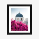 Plakat Wieloczęściowy Typowa Architektura Santorini I Kwitnąca Bugenwilla Rama Drewniana Z Passe-Partout Kolor Naturalny