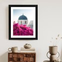 Plakat Wieloczęściowy Typowa Architektura Santorini I Kwitnąca Bugenwilla Rama Drewniana Z Passe-Partout Kolor Naturalny