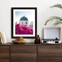 Plakat Wieloczęściowy Typowa Architektura Santorini I Kwitnąca Bugenwilla Rama Drewniana Z Passe-Partout Kolor Naturalny