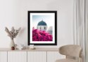 Plakat Wieloczęściowy Typowa Architektura Santorini I Kwitnąca Bugenwilla Rama Drewniana Z Passe-Partout Kolor Naturalny