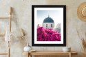 Plakat Wieloczęściowy Typowa Architektura Santorini I Kwitnąca Bugenwilla Rama Drewniana Z Passe-Partout Kolor Naturalny