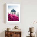 Plakat Wieloczęściowy Typowa Architektura Santorini I Kwitnąca Bugenwilla Rama Drewniana Z Passe-Partout Kolor Naturalny