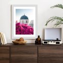 Plakat Wieloczęściowy Typowa Architektura Santorini I Kwitnąca Bugenwilla Rama Drewniana Z Passe-Partout Kolor Naturalny