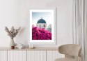Plakat Wieloczęściowy Typowa Architektura Santorini I Kwitnąca Bugenwilla Rama Drewniana Z Passe-Partout Kolor Naturalny