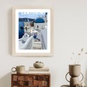 Plakat Wieloczęściowy Typowe Greckie Budynki Z Niebieskimi Dachami Na Santorini Rama Drewniana Z Passe-Partout Kolor Naturalny