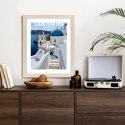 Plakat Wieloczęściowy Typowe Greckie Budynki Z Niebieskimi Dachami Na Santorini Rama Drewniana Z Passe-Partout Kolor Naturalny