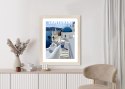 Plakat Wieloczęściowy Typowe Greckie Budynki Z Niebieskimi Dachami Na Santorini Rama Drewniana Z Passe-Partout Kolor Naturalny