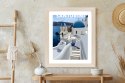 Plakat Wieloczęściowy Typowe Greckie Budynki Z Niebieskimi Dachami Na Santorini Rama Drewniana Z Passe-Partout Kolor Naturalny